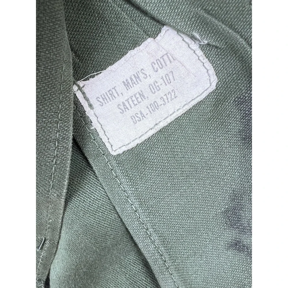 Vintage US Army OG-107 Cotton Sateen Utility Shirt Jacket Green XS 14.5x33